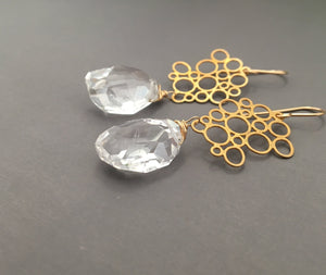 Long Crystal Quartz Nugget Earrings in 14K Gold Fill