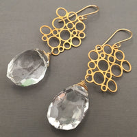 Long Crystal Quartz Nugget Earrings in 14K Gold Fill