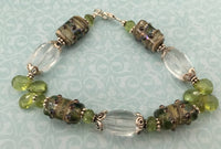 Lampwork Glass Bead Bracelet with Peridot and Crystal Quartz in Sterling Silver