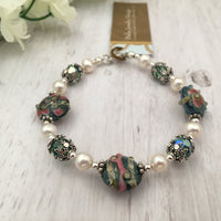 Lampwork Glass and Freshwater Pearl Bracelet in Sterling Silver