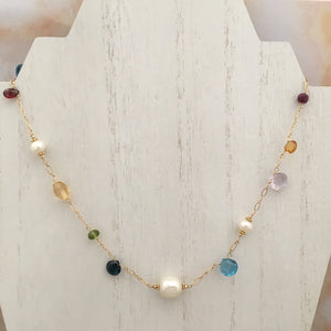 Multi Gemstone and Freshwater Pearl Necklace in 14K Gold Fill