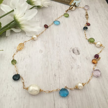 Load image into Gallery viewer, Multi Gemstone and Freshwater Pearl Necklace in 14K Gold Fill
