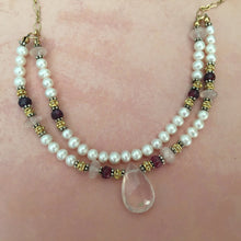 Load image into Gallery viewer, Rose Quartz and Freshwater Pearl Necklace in 14K Gold Fill
