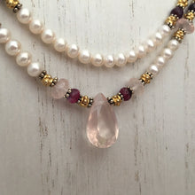 Load image into Gallery viewer, Rose Quartz and Freshwater Pearl Necklace in 14K Gold Fill
