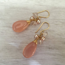 Load image into Gallery viewer, Large Pink Drop Chalcedony Earrings in 14K Gold Fill
