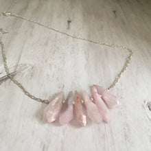 Load image into Gallery viewer, Raw Pink Quartz Point Stone Necklace in Sterling Silver
