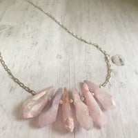 Raw Pink Quartz Point Stone Necklace in Sterling Silver