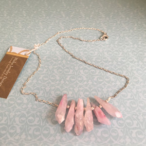 Raw Pink Quartz Point Stone Necklace in Sterling Silver