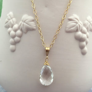 Clear Quartz Pendant Necklace in 14K Gold Fill