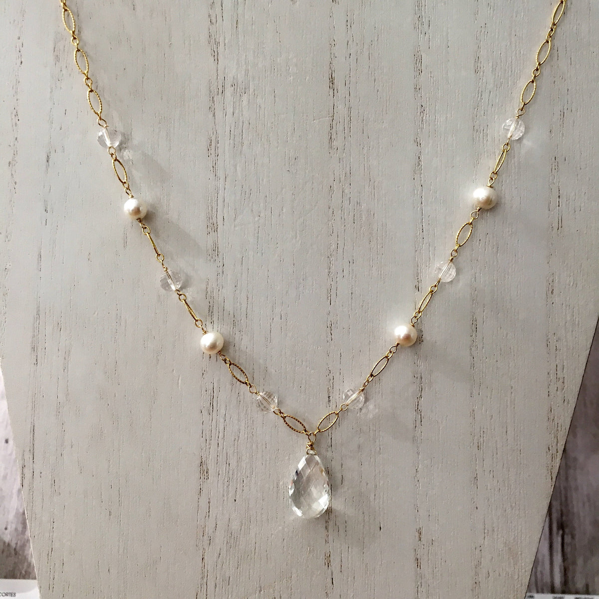 Crystal Quartz and Freshwater Pearl Necklace in 14K Gold Fill