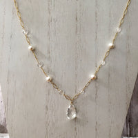 Crystal Quartz and Freshwater Pearl Necklace in 14K Gold Fill