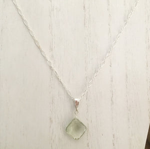 Large Cushion Cut Green Amethyst Necklace in Sterling Silver