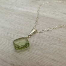 Load image into Gallery viewer, Large Cushion Cut Green Amethyst Necklace in Sterling Silver
