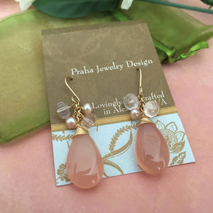 Large Pink Drop Chalcedony Earrings in 14K Gold Fill