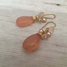 Load image into Gallery viewer, Large Pink Drop Chalcedony Earrings in 14K Gold Fill
