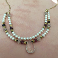 Rose Quartz and Freshwater Pearl Necklace in 14K Gold Fill