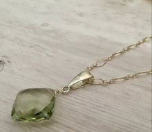 Load image into Gallery viewer, Large Cushion Cut Green Amethyst Necklace in Sterling Silver
