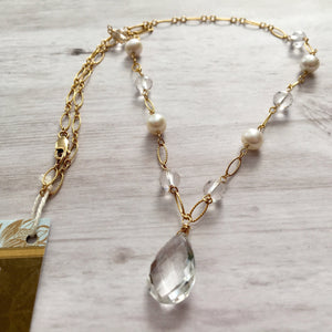 Crystal Quartz and Freshwater Pearl Necklace in 14K Gold Fill