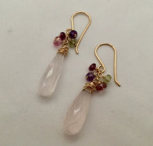 Load image into Gallery viewer, Long Rose Quartz Dangle Earrings in 14K Gold Fill
