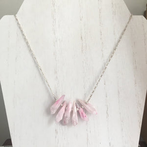 Raw Pink Quartz Point Stone Necklace in Sterling Silver