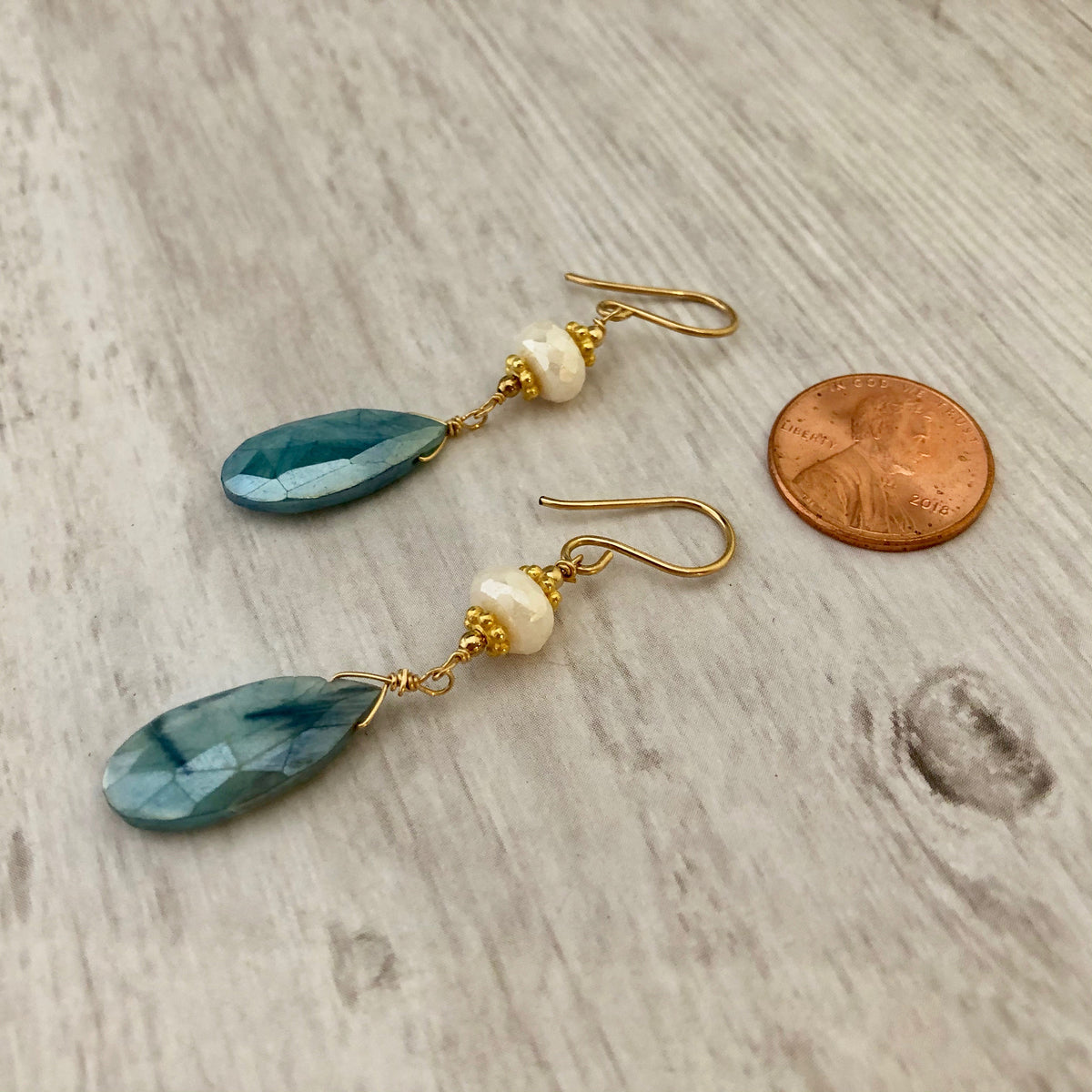 Blue Moonstone Earrings in 14K Gold Fill