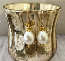 Load image into Gallery viewer, Large &quot;Pearl&quot; Shell Teardrop Earrings in 14K Gold Fill
