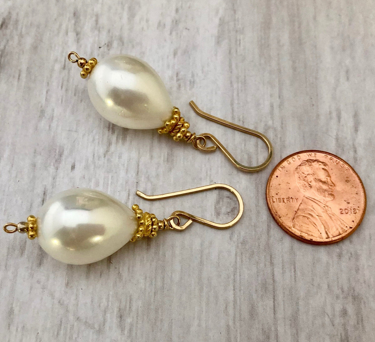 Large "Pearl" Shell Teardrop Earrings in 14K Gold Fill