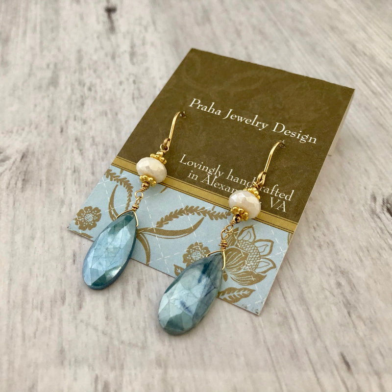 Blue Moonstone Earrings in 14K Gold Fill