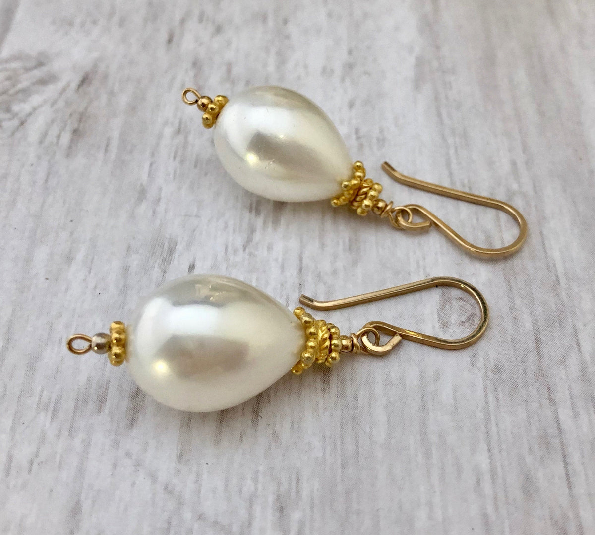 Large "Pearl" Shell Teardrop Earrings in 14K Gold Fill