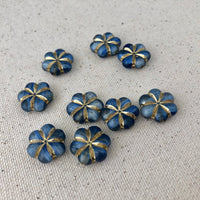 Blue Puffed Flower Czech Glass Beads