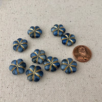 Blue Puffed Flower Czech Glass Beads