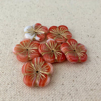 Tangerine Czech Puffed Glass Flower Beads