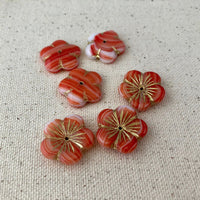 Tangerine Czech Puffed Glass Flower Beads