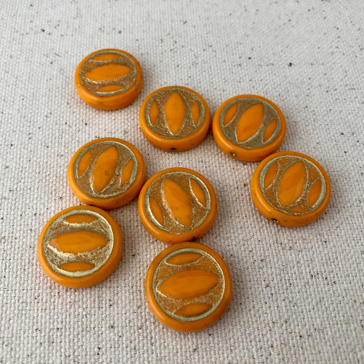 Orange and Gold Coin Beads, Czech 18MM