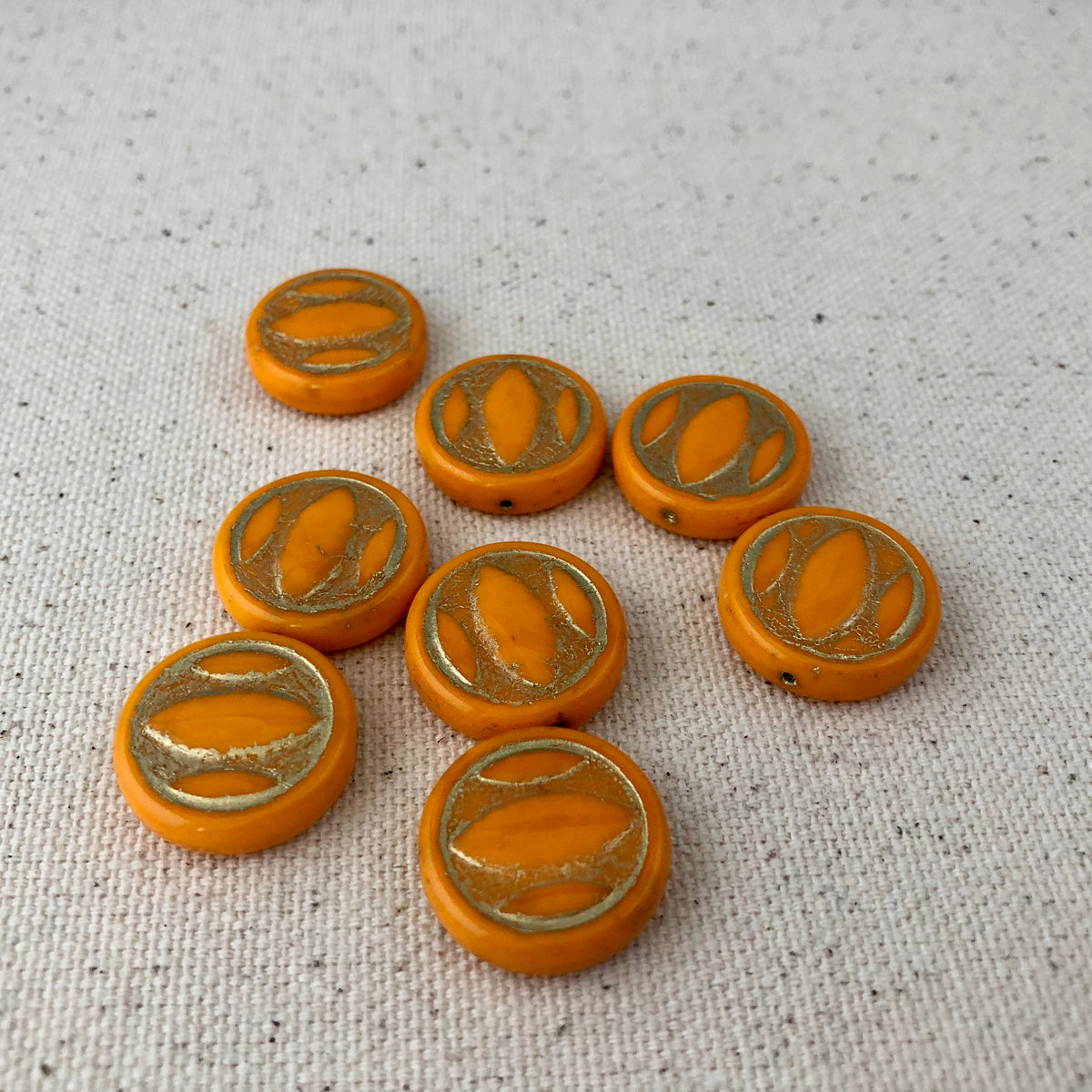 Orange and Gold Coin Beads, Czech 18MM