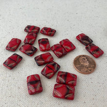 Load image into Gallery viewer, Red and Black Picasso Rectangle Glass Beads, 15MM
