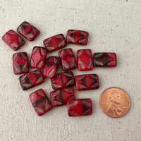 Red and Black Picasso Rectangle Glass Beads, 15MM