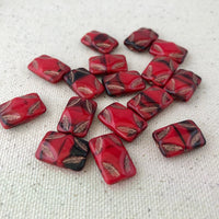 Red and Black Picasso Rectangle Glass Beads, 15MM