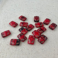 Red and Black Picasso Rectangle Glass Beads, 15MM