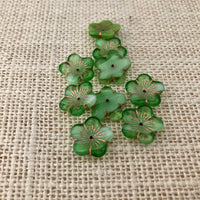 Green Puffed Hibiscus Flower Beads, Czech 16MM