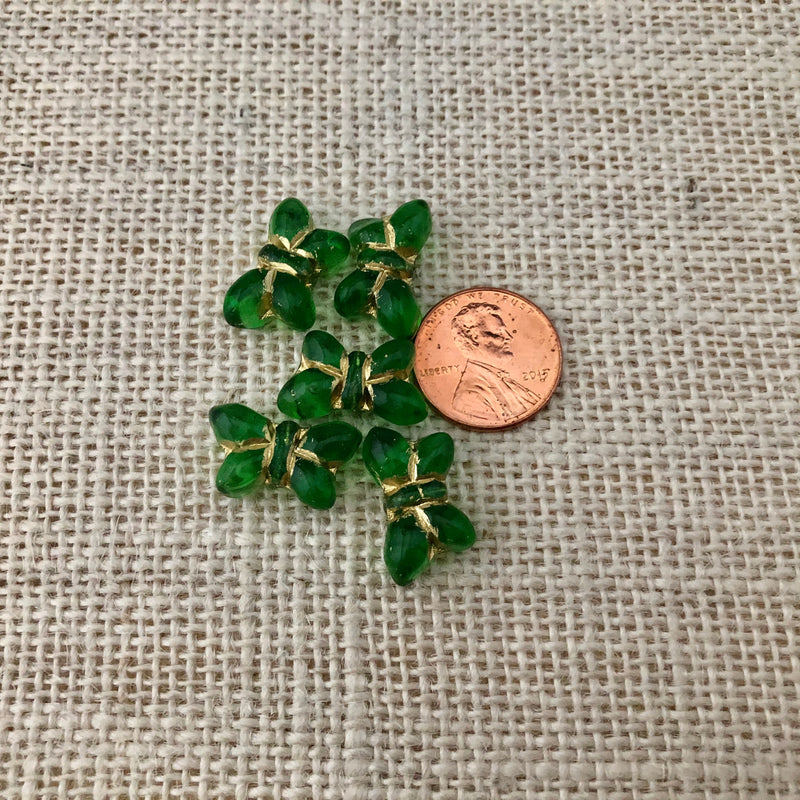 Czech Green Butterfly Table Cut Glass Beads