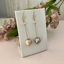 Load image into Gallery viewer, Long Dangle Bronze Pearl Earrings in 14K Gold Fill
