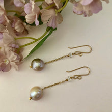 Load image into Gallery viewer, Long Dangle Bronze Pearl Earrings in 14K Gold Fill
