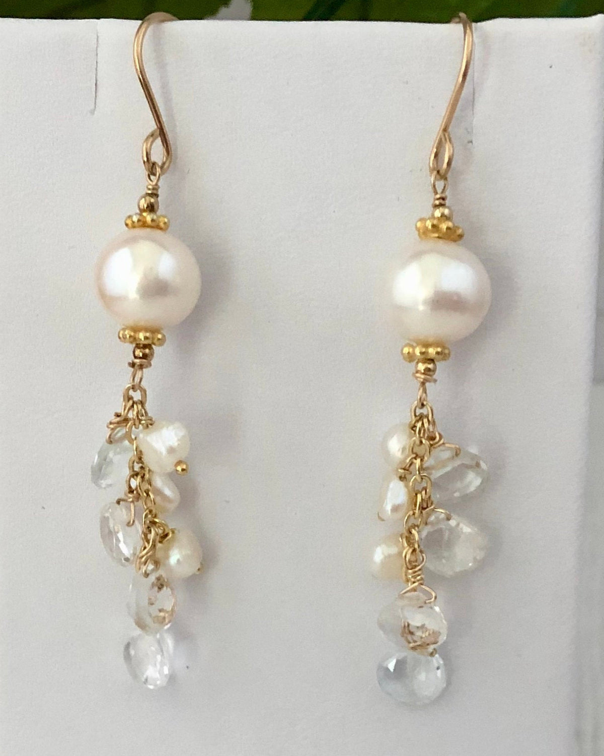 White Freshwater Pearl and White Topaz Earrings in 14K Gold Fill