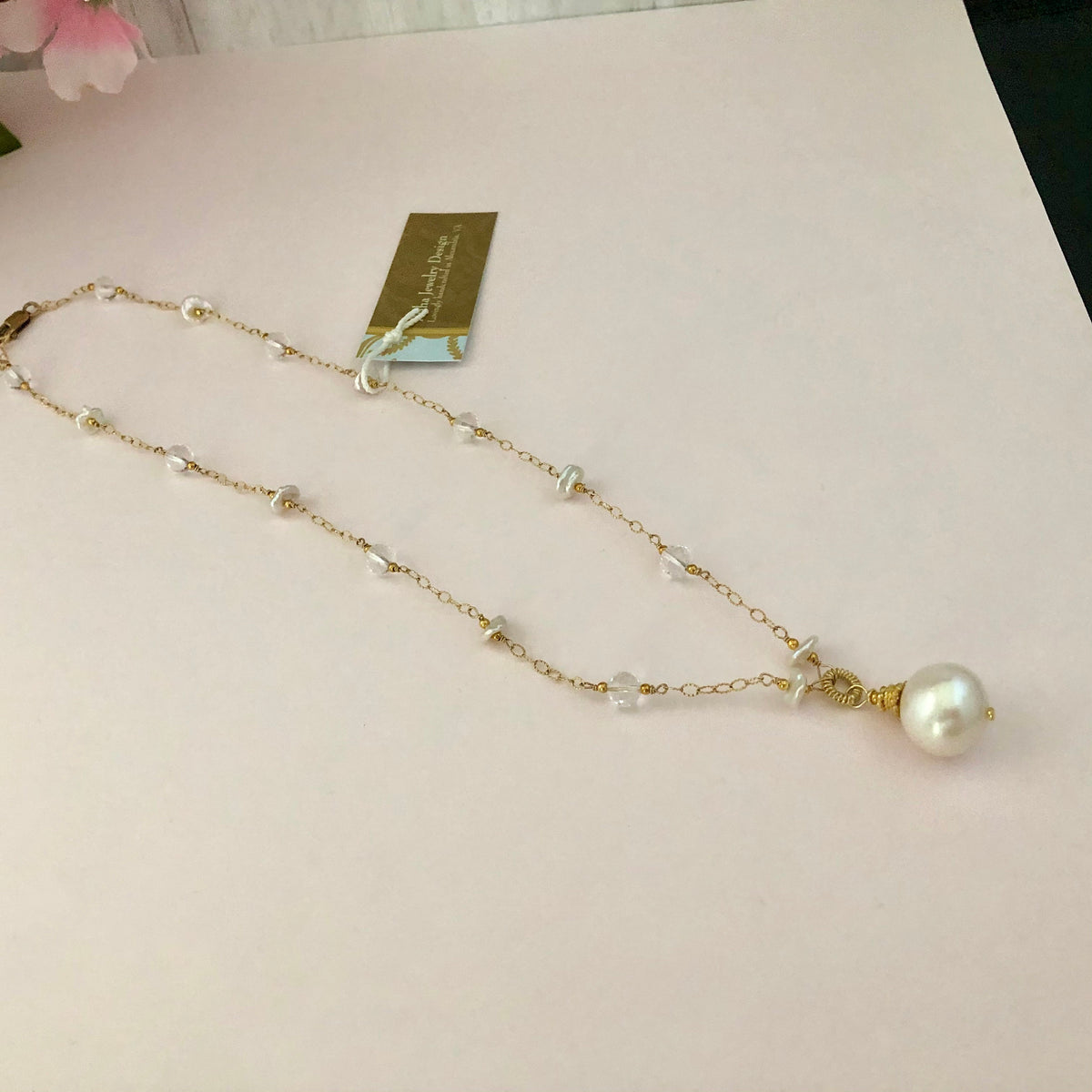 Freshwater Pearl and White Topaz Necklace in 14K Gold Fill