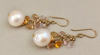 Freshwater Pearl and Sapphire Drop Earrings in 14K Gold Fill