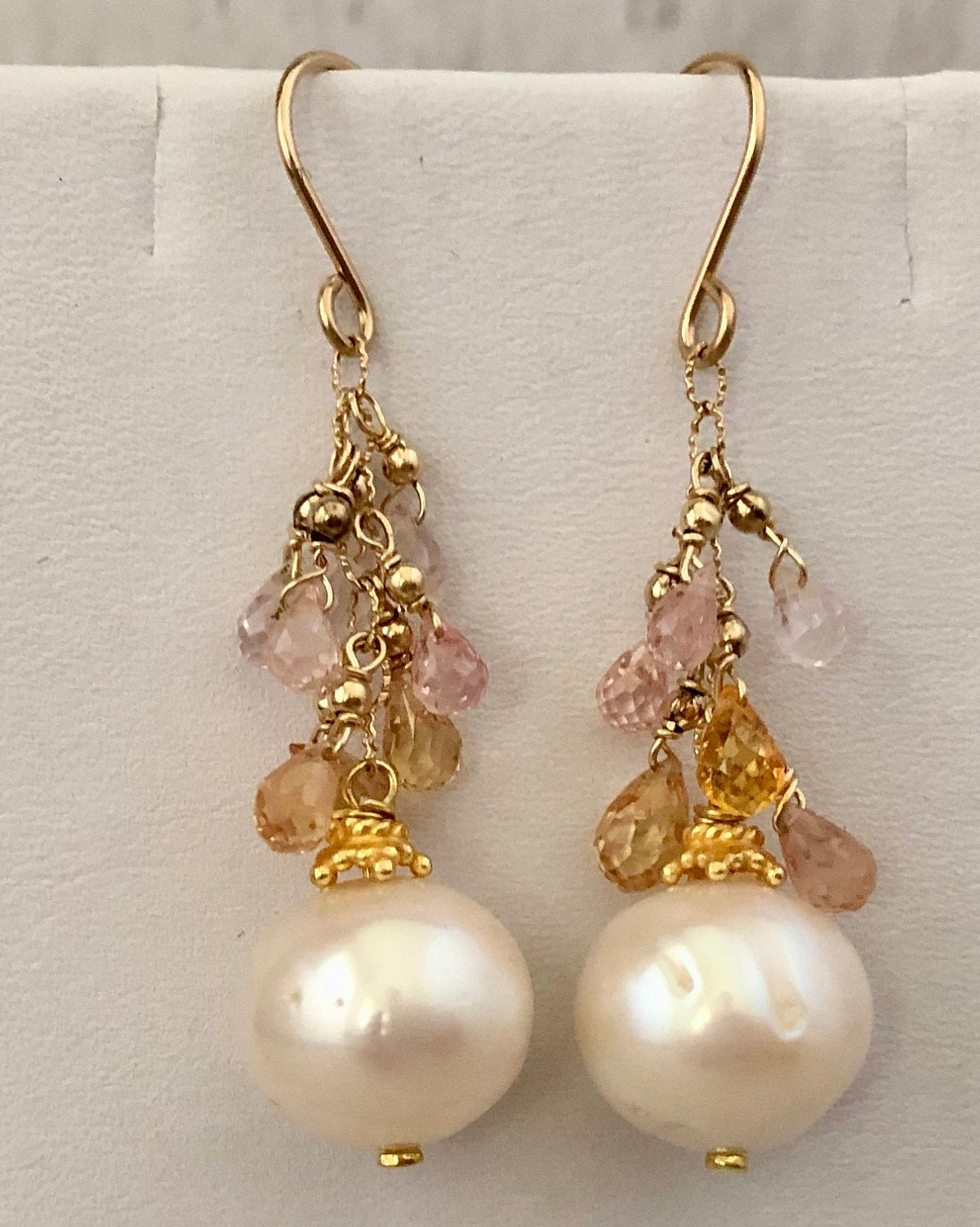 Freshwater Pearl and Sapphire Drop Earrings in 14K Gold Fill