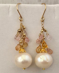 Freshwater Pearl and Sapphire Drop Earrings in 14K Gold Fill