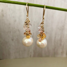 Load image into Gallery viewer, Freshwater Pearl and Sapphire Drop Earrings in 14K Gold Fill
