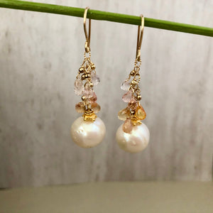 Freshwater Pearl and Sapphire Drop Earrings in 14K Gold Fill